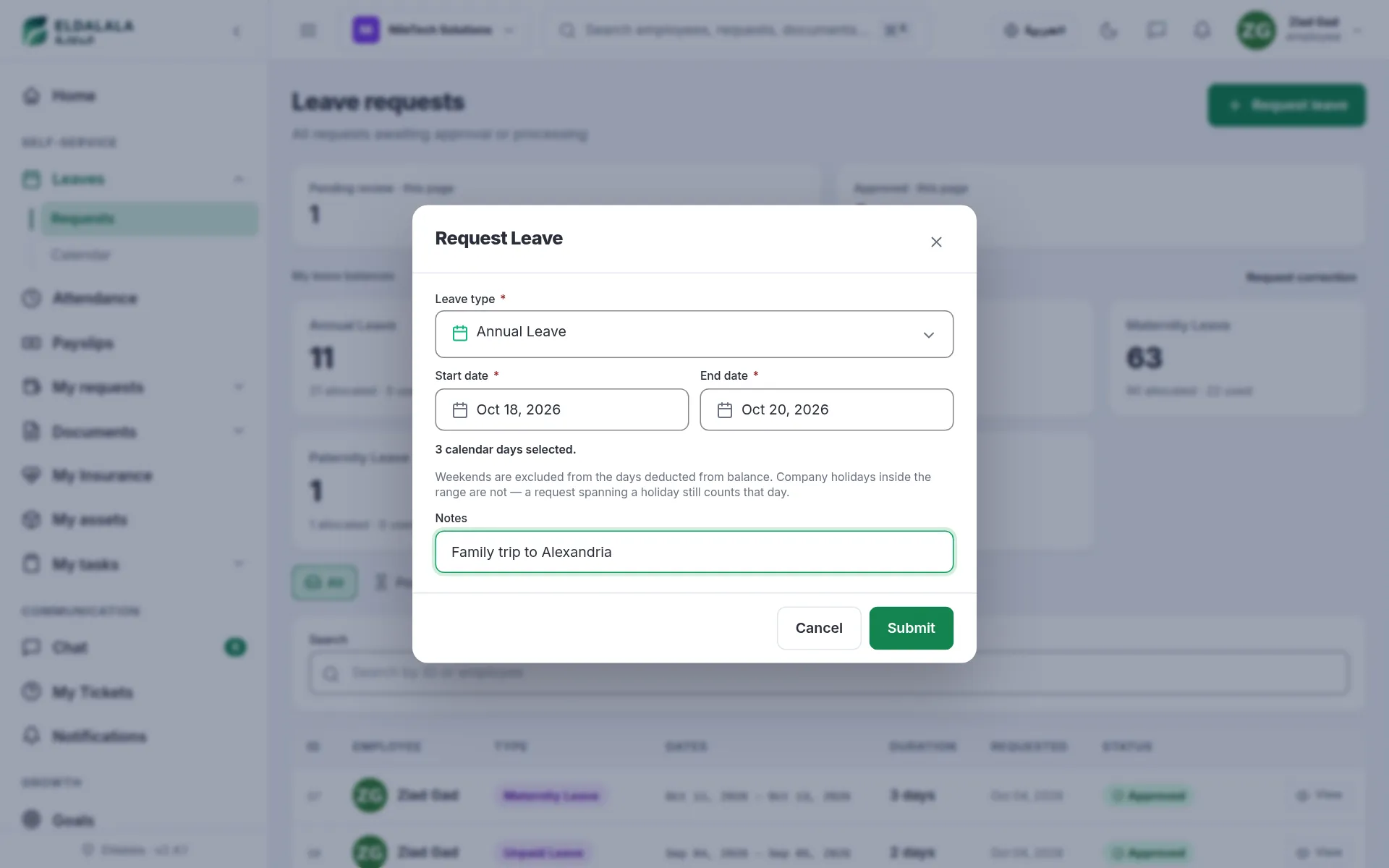 Leave requests · Eldalala
