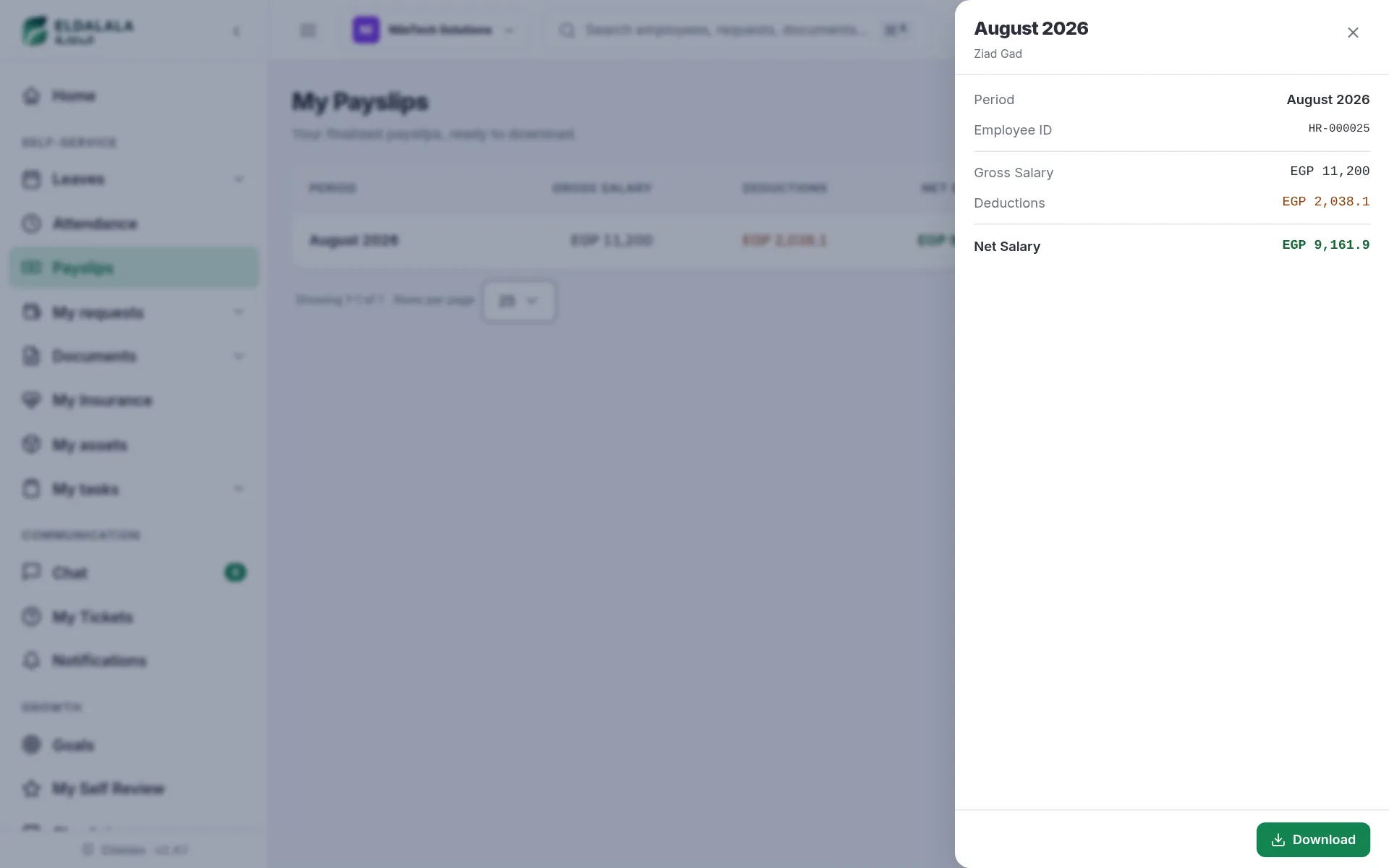 My Payslips · Eldalala — /payslips