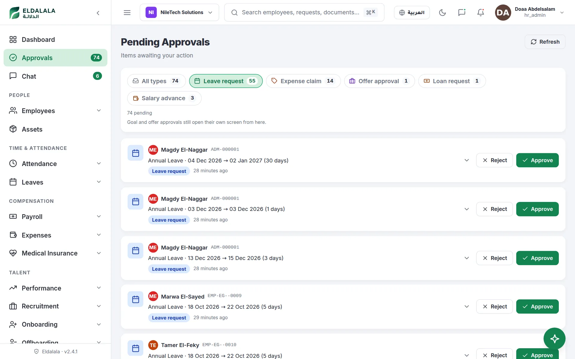 Pending Approvals · Eldalala