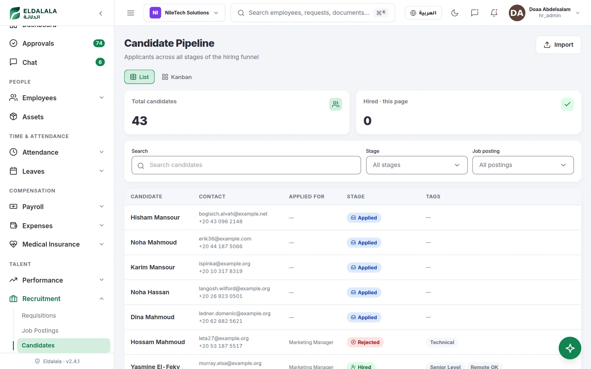Candidate Pipeline · Eldalala — /candidates