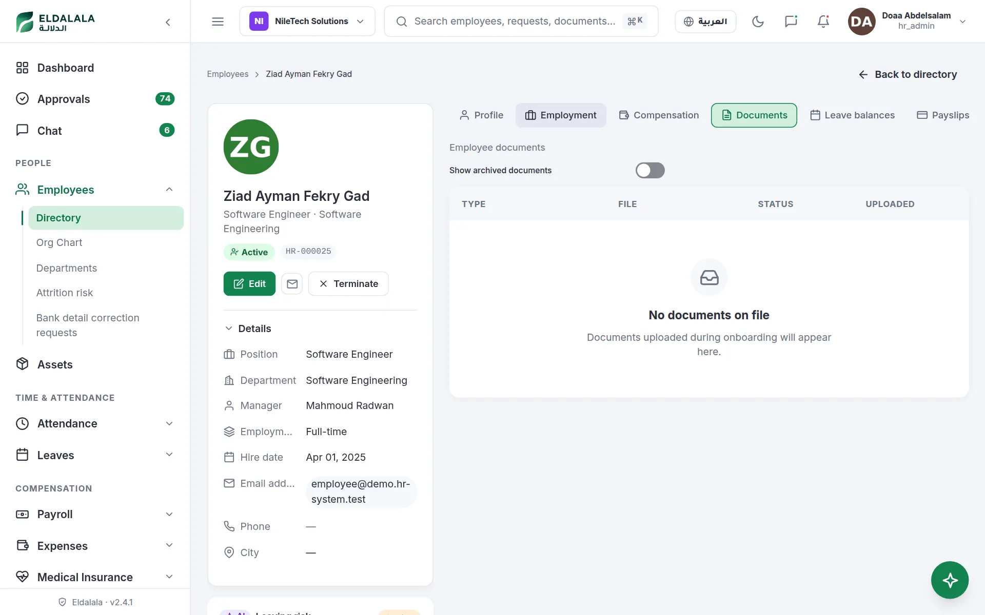 Ziad Ayman Fekry Gad · Eldalala — /employees/22/documents