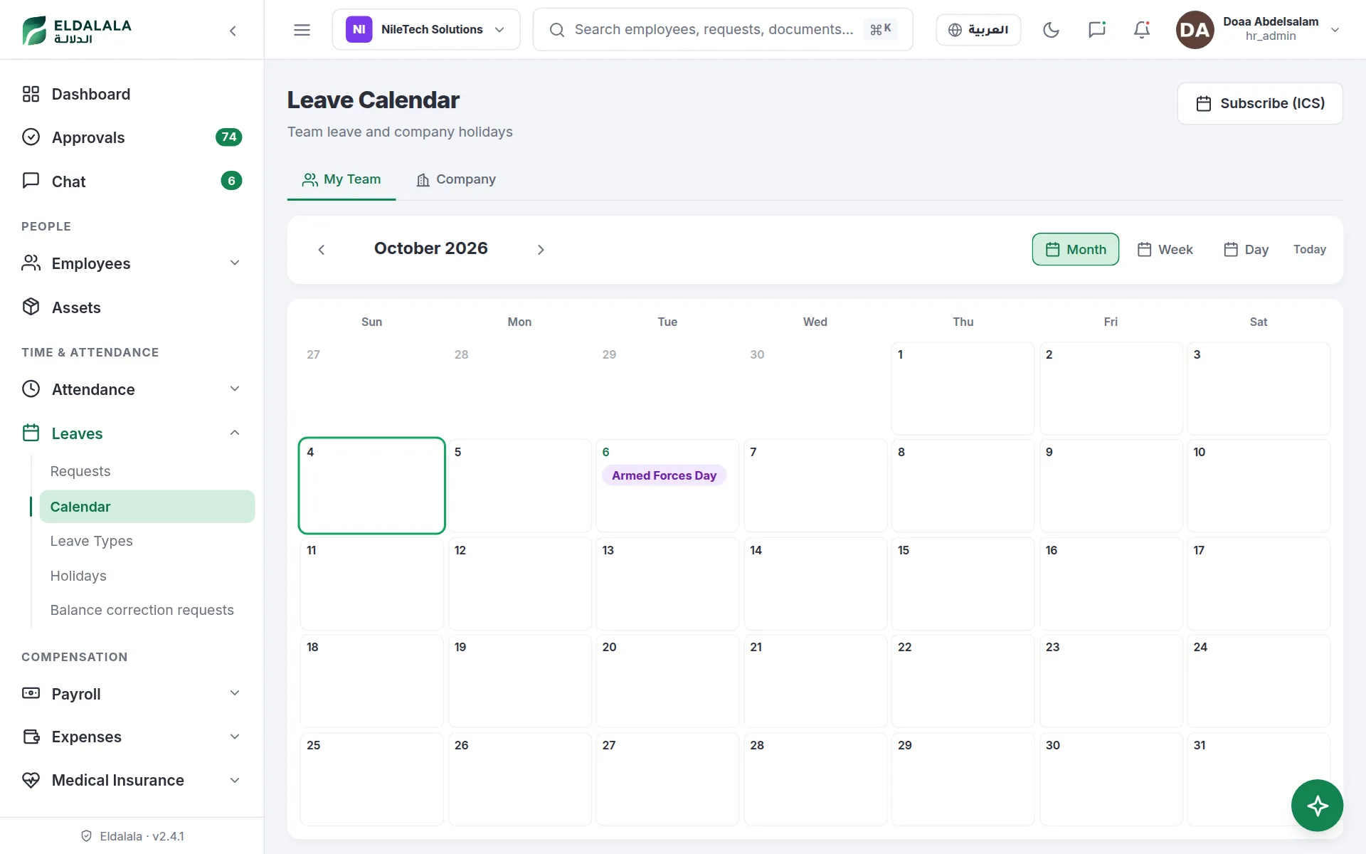 Leave Calendar · Eldalala — /leave-calendar