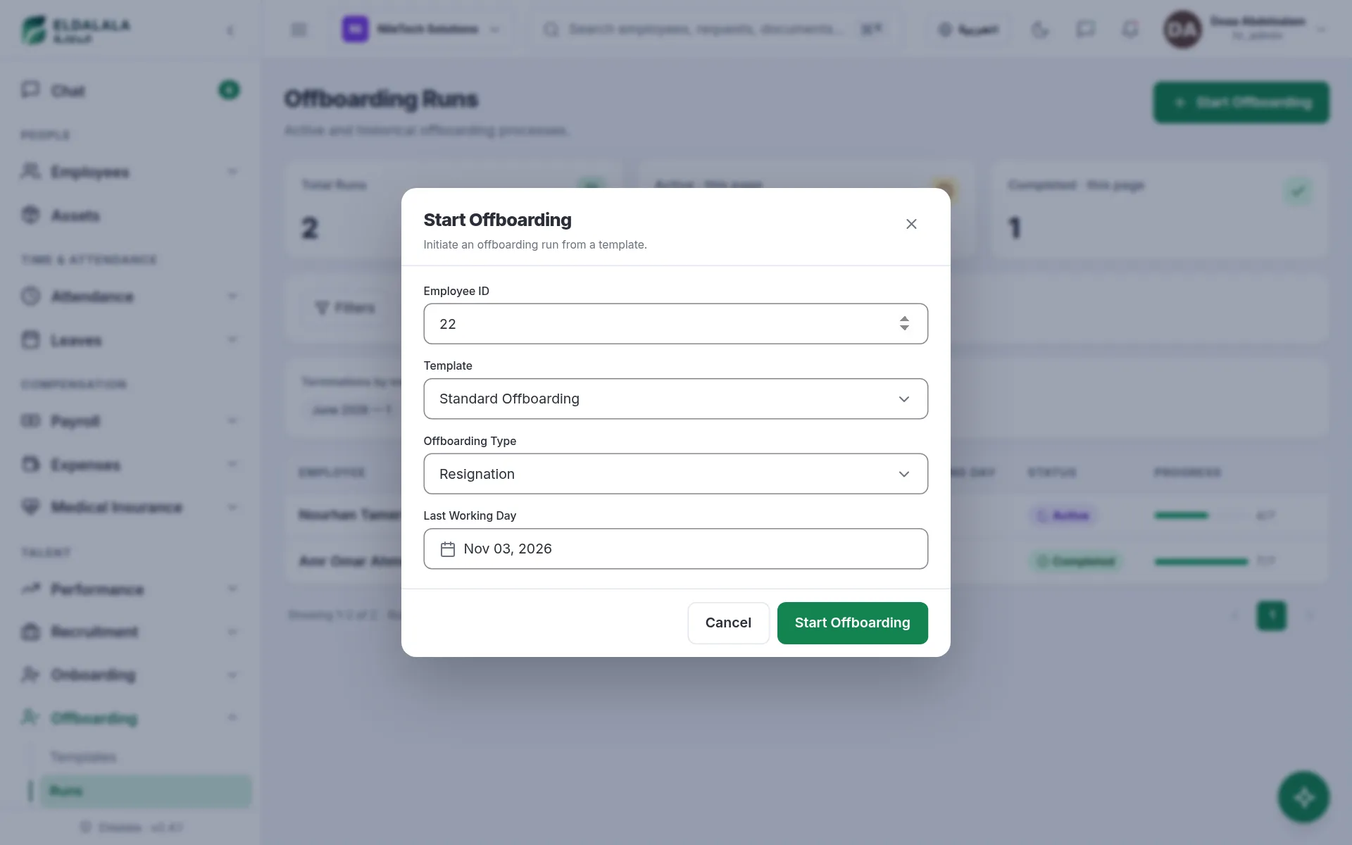 Offboarding Runs · Eldalala