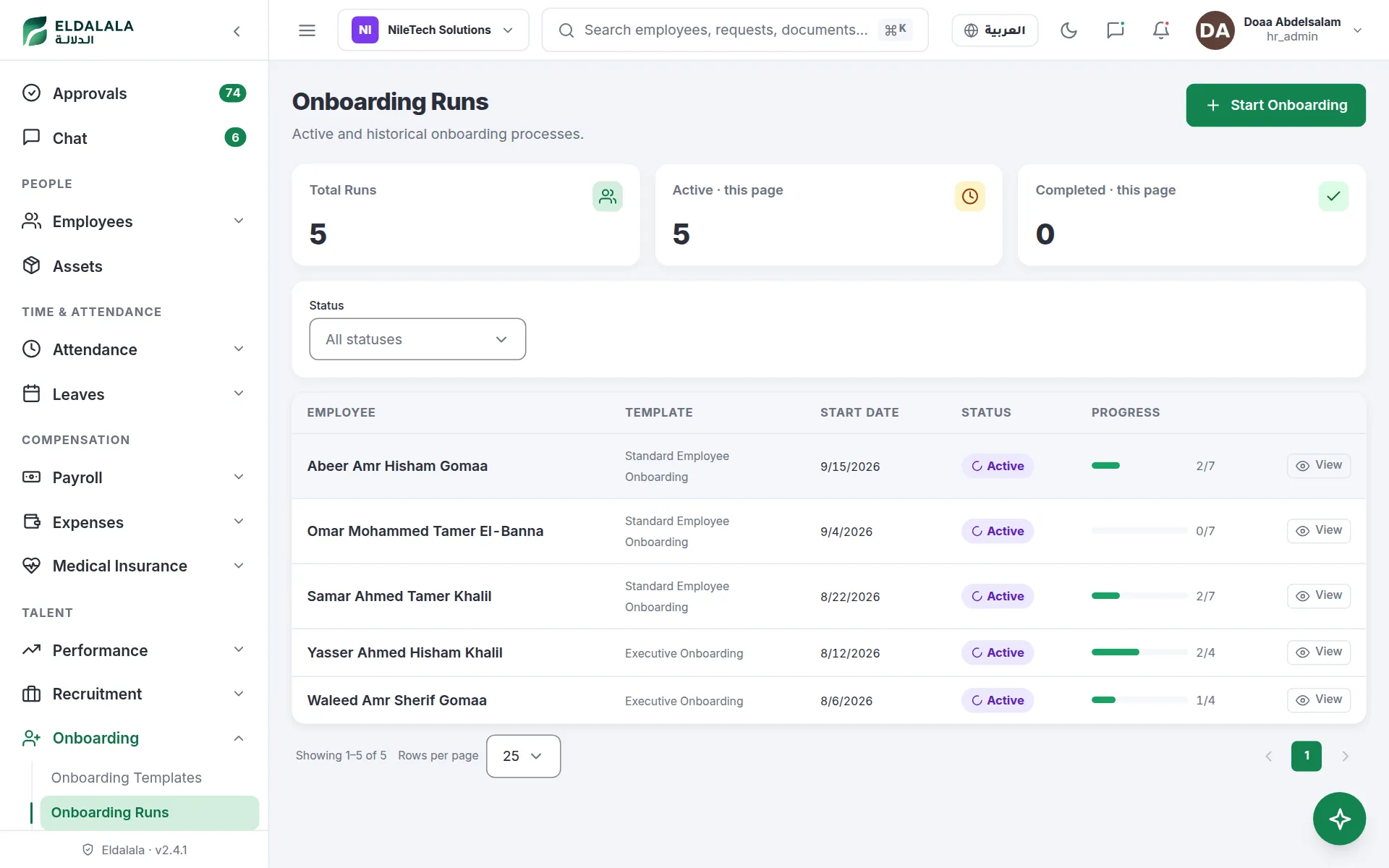 Onboarding Runs · Eldalala
