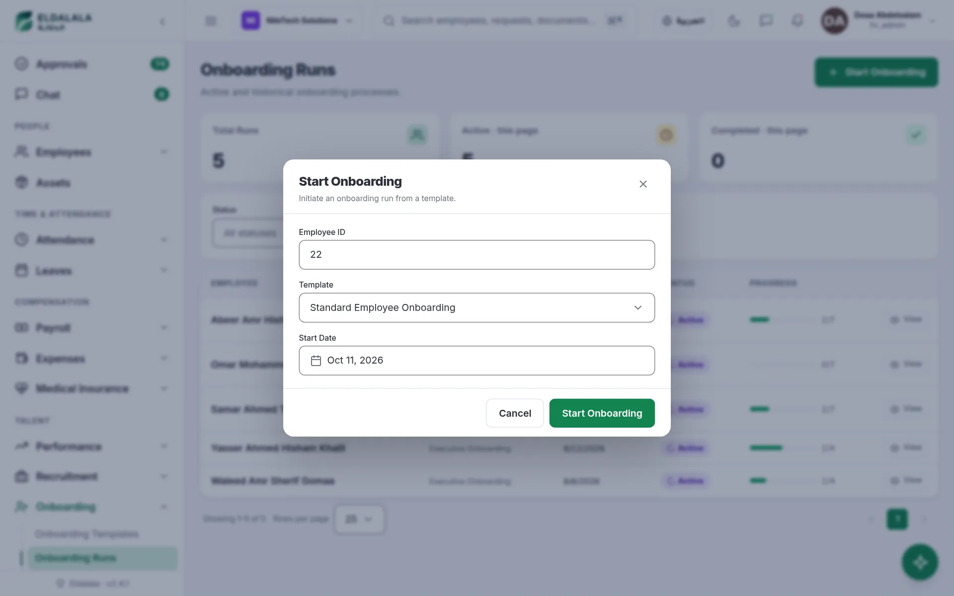 Onboarding Runs · Eldalala