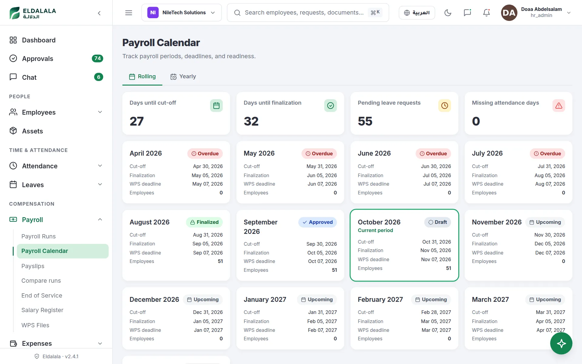 Payroll Calendar · Eldalala — /payroll-calendar