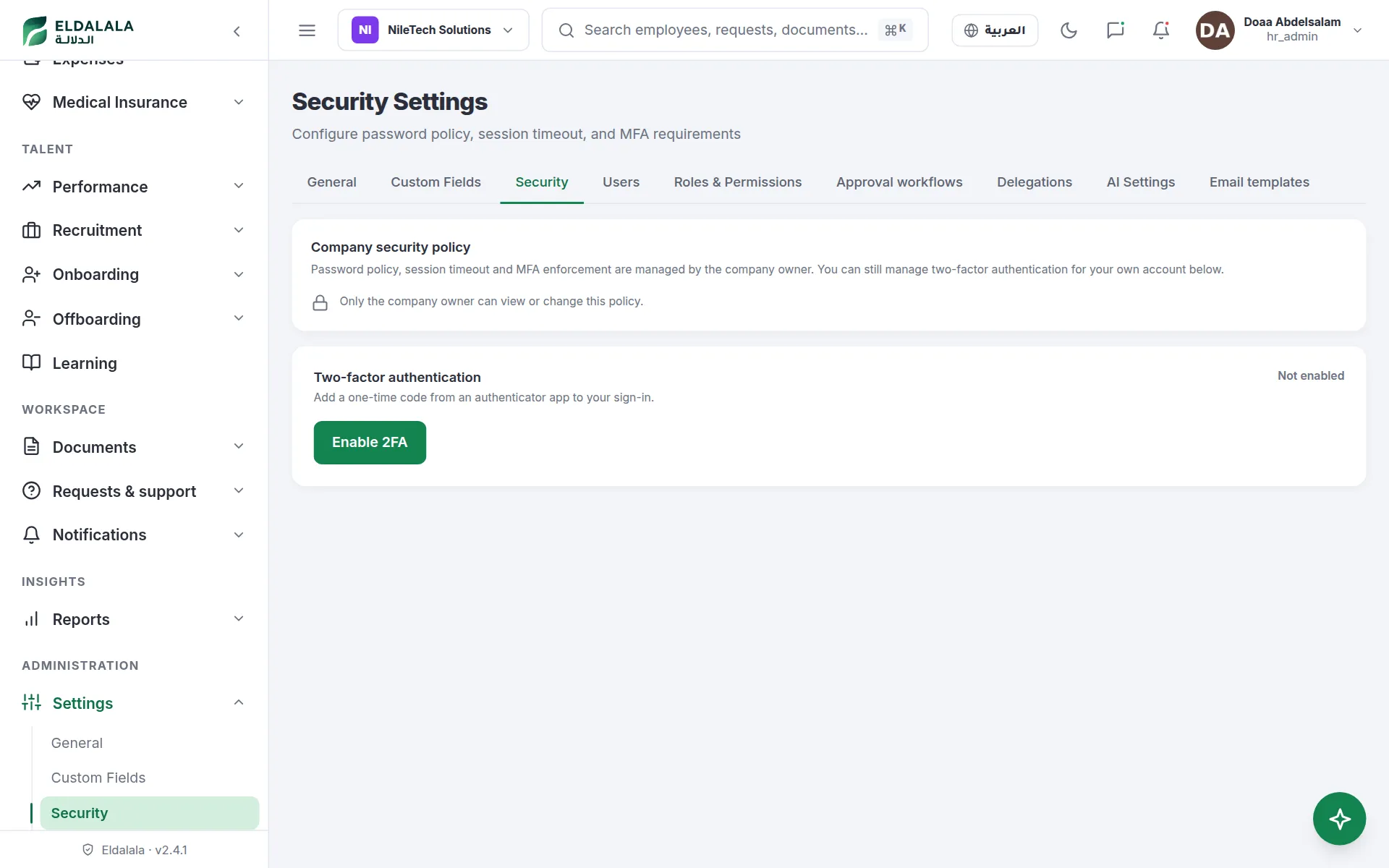 Security Settings · Eldalala — /settings/security