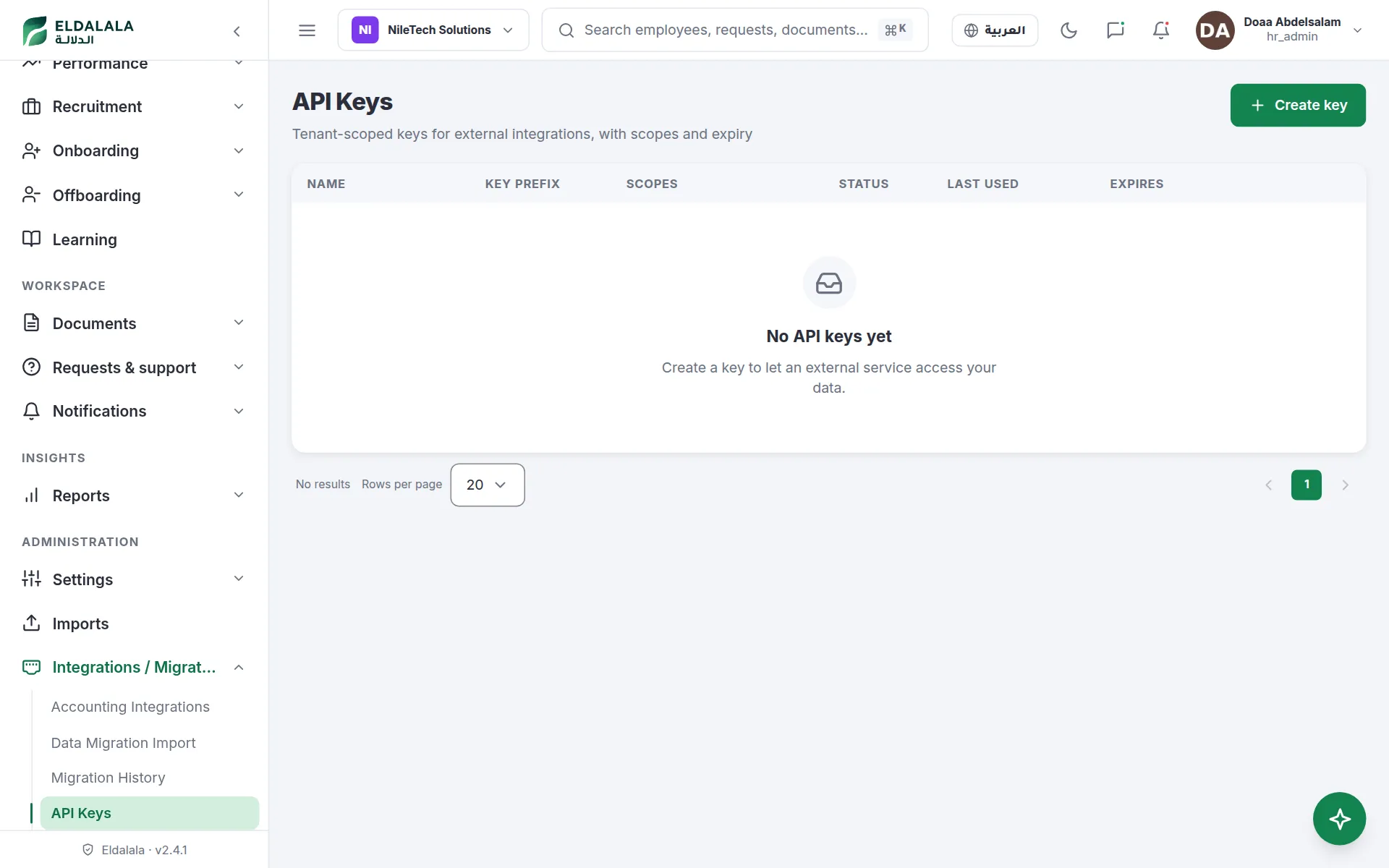 API Keys · Eldalala — /api-keys