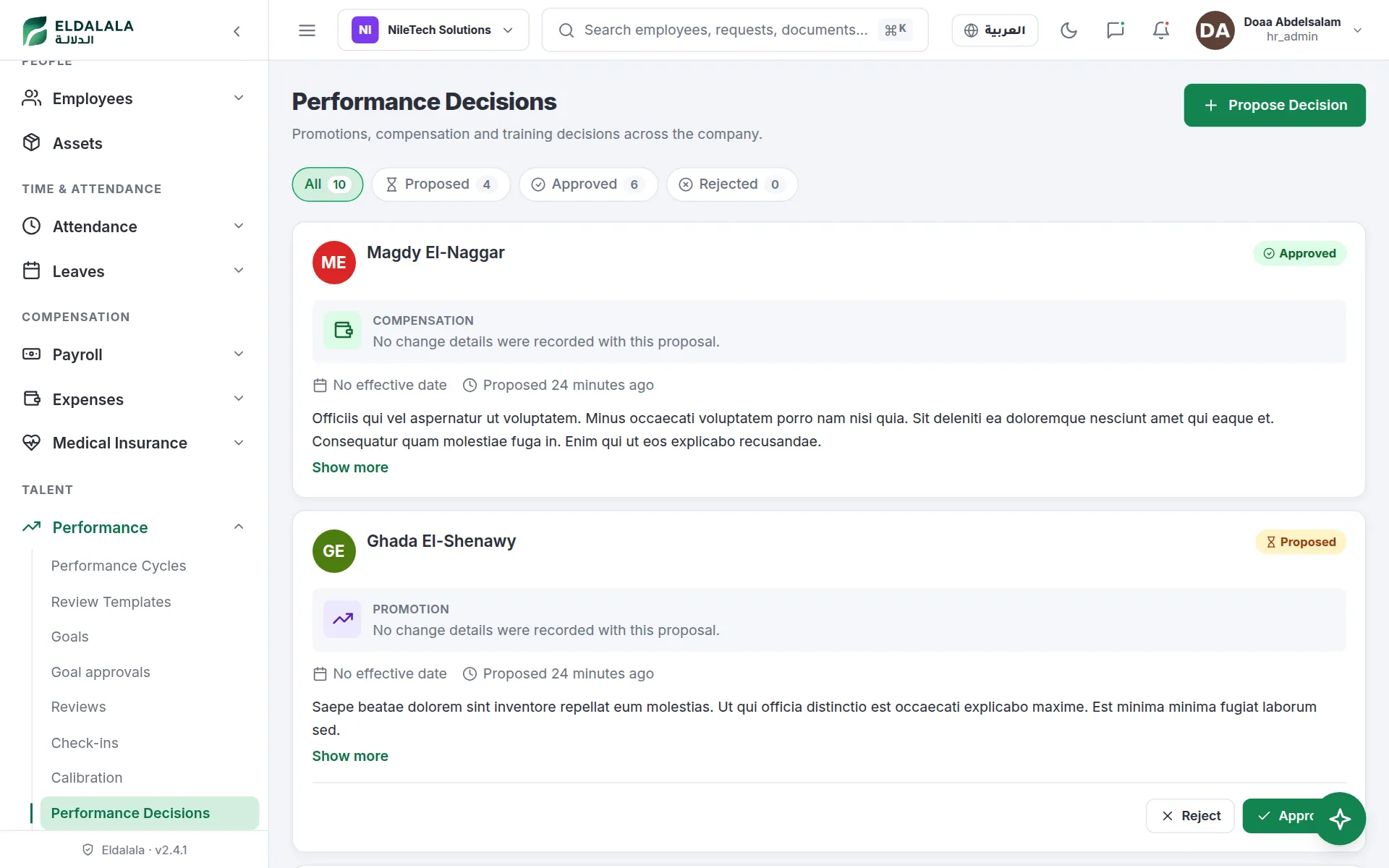 Performance Decisions · Eldalala — /decisions