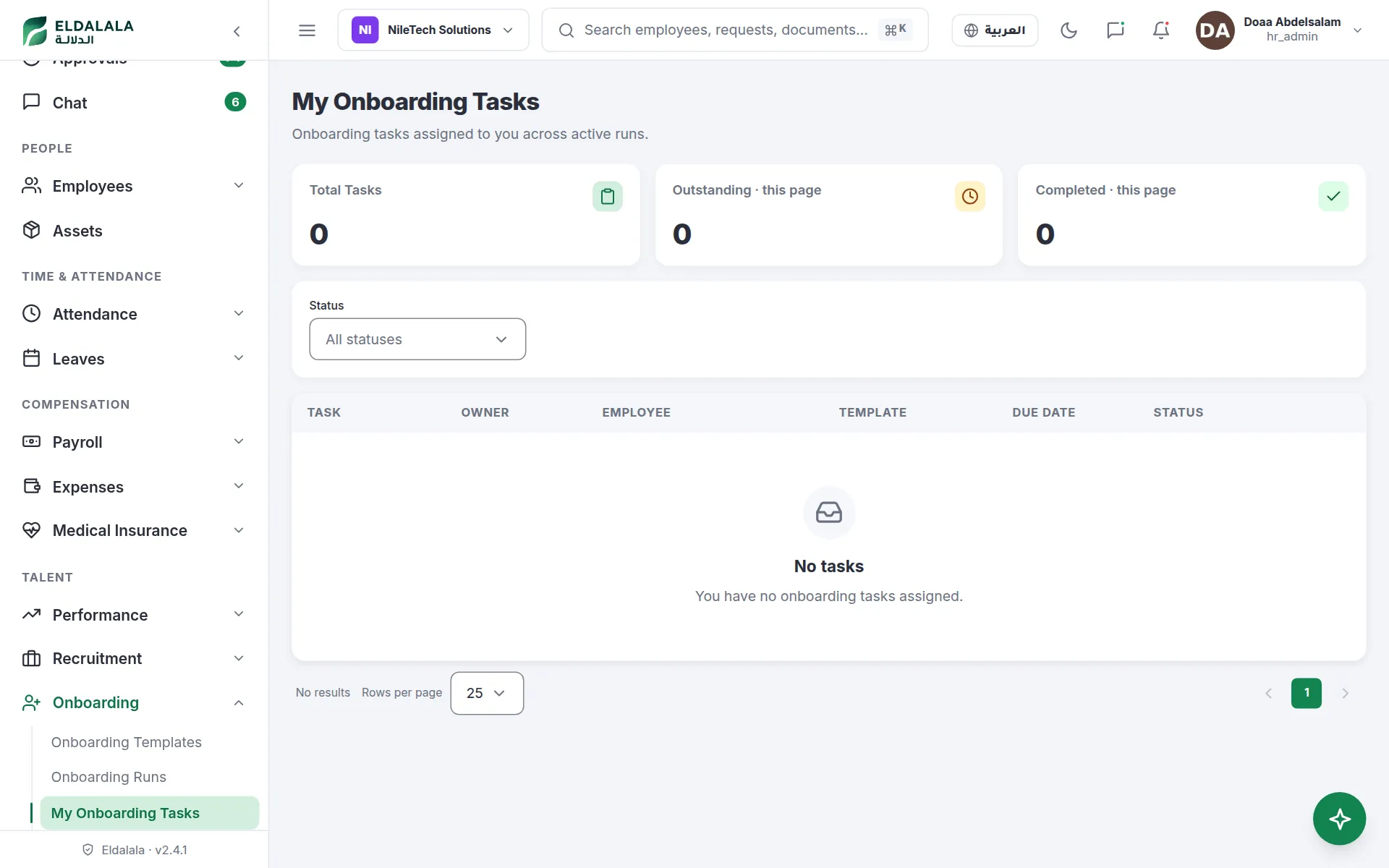 My Onboarding Tasks · Eldalala — /my-onboarding-tasks