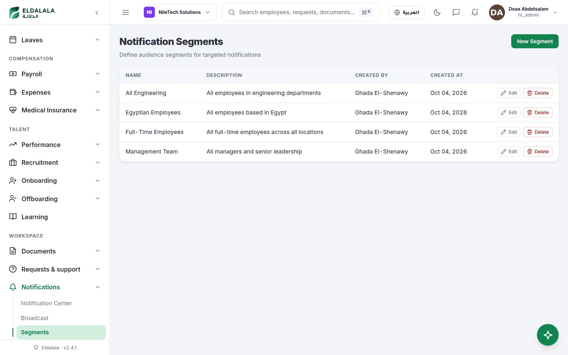 Notification Segments · Eldalala — /notifications/segments