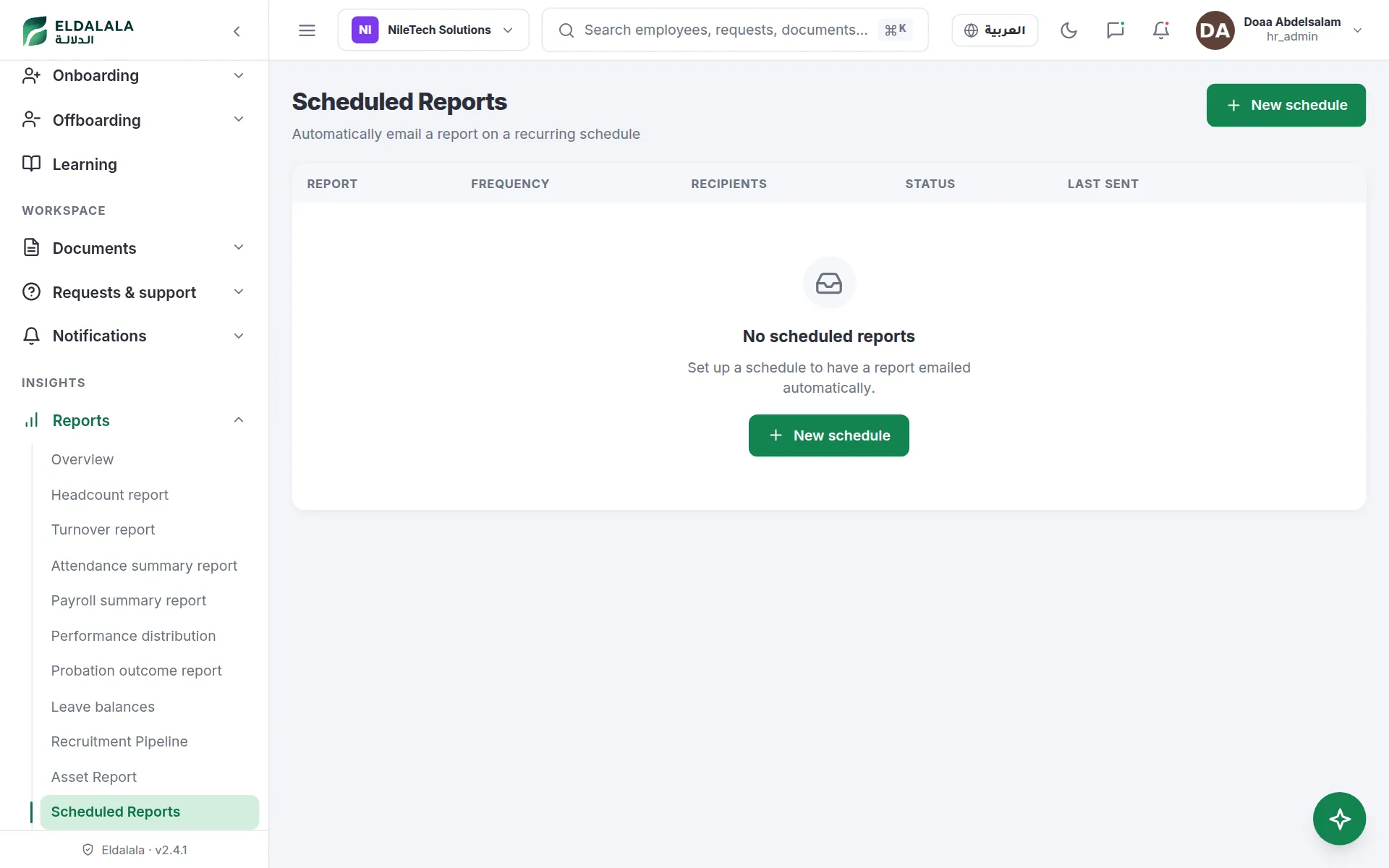 Scheduled Reports · Eldalala — /report-subscriptions