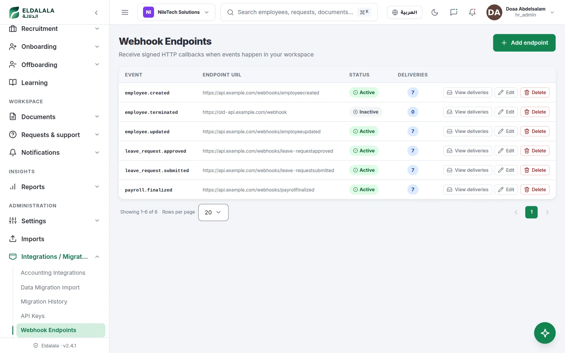 Webhook Endpoints · Eldalala — /webhooks