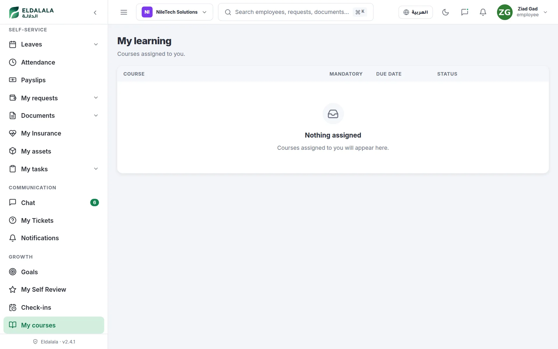 My learning · Eldalala — /my-courses