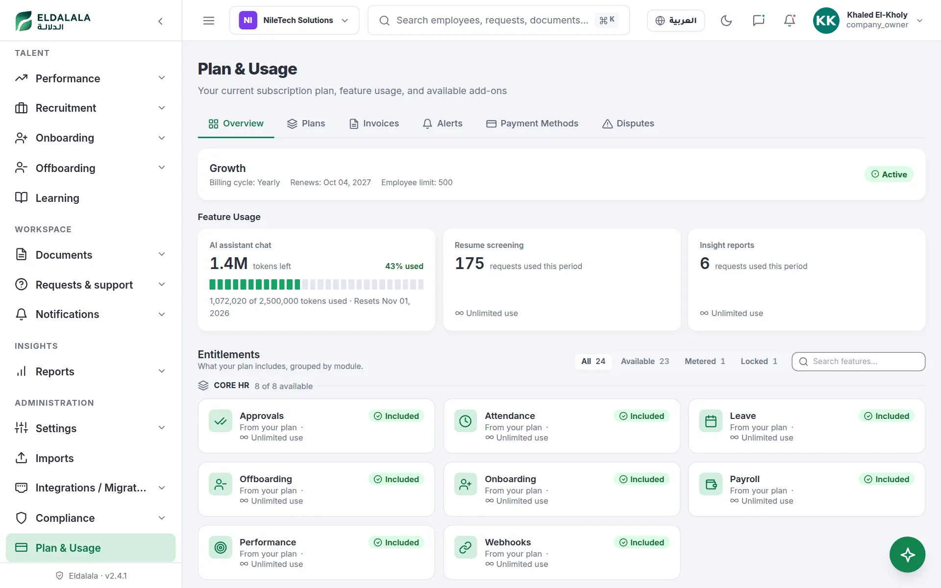 Plan & Usage · Eldalala — /plan-usage/overview