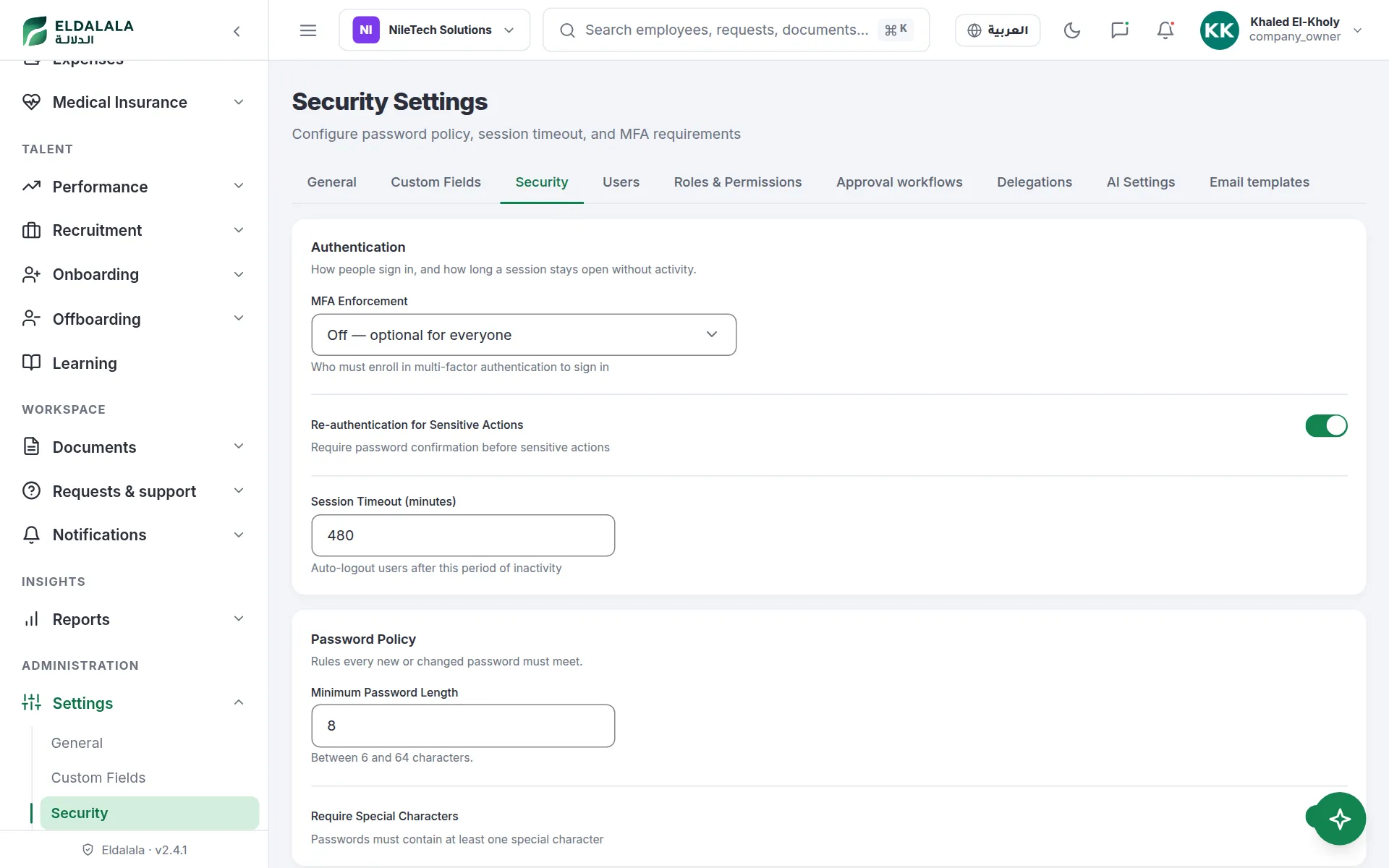 Security Settings · Eldalala — /settings/security